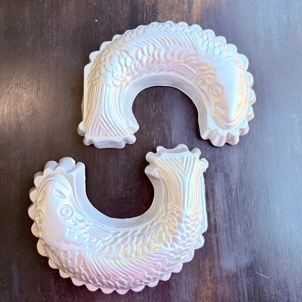 Pair Vintage Aluminum Fish Koi Gelatin‎ Molds Kitchen Decor